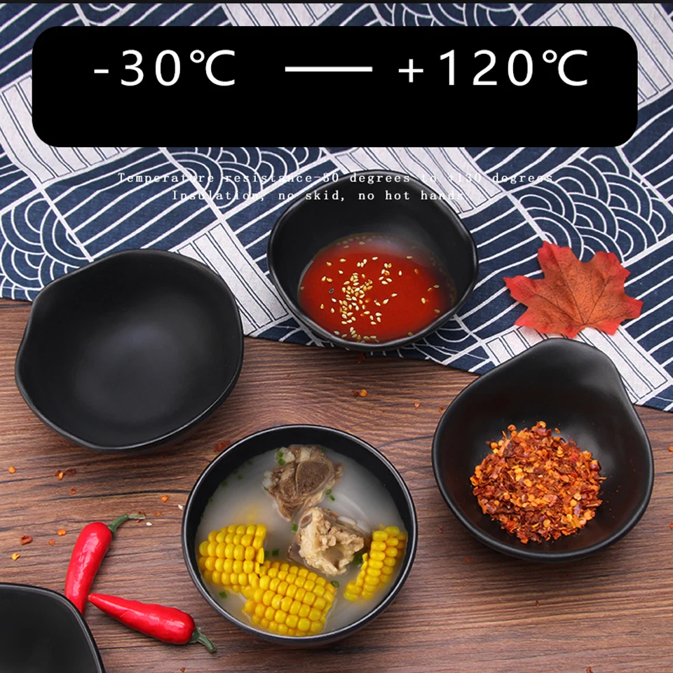 Matte Black Imitation Porcelain Small Bowl Restaurant Seasoning Melamine Tableware Commercial Anti-fall Soup Rice Noodle Bowl