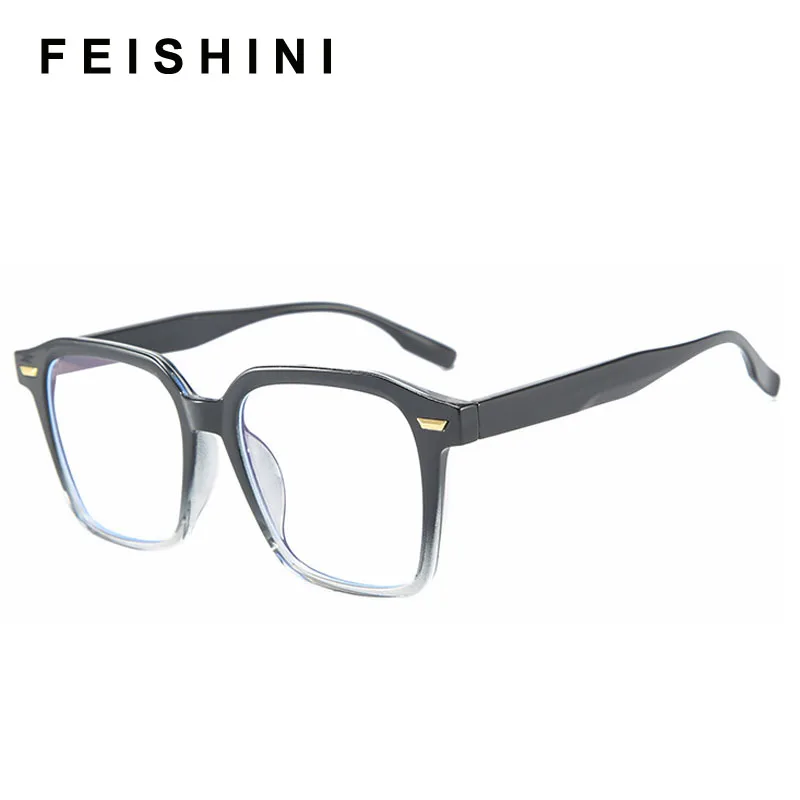 Feishini UV Anti Blue Light Glasses Blocking Filter Reduces Eyewear Plastic Titanium Frame Computer Glasses Women Square 2024