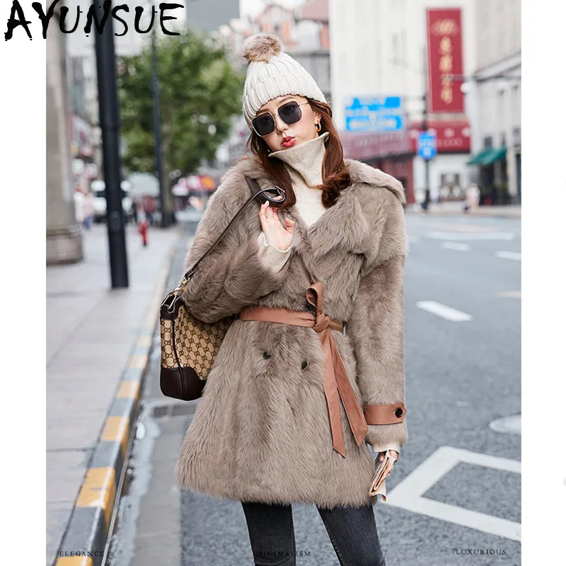 

AYUNSUE Winter Coat Women Double Faced Real Fur Coat Female Luxury Wool Fur Coats Genuine Leather Jacket Manteau Femme MY404