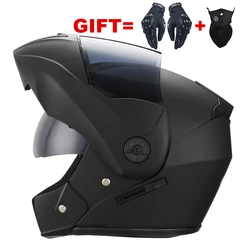 Casco de motocicleta de carreras Unisex, protector de cabeza Modular de doble lente Para Motocross, de cara completa, abatible hacia arriba, 2 regalos