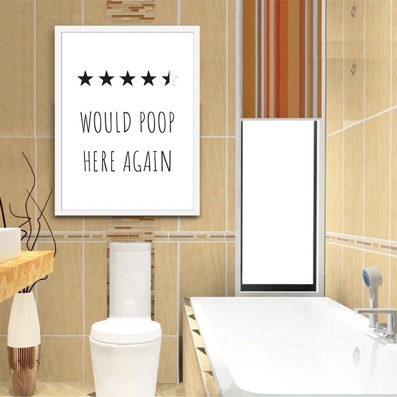 Funny Bathroom Print Would Poop Here Again Bathroom Decor ,Poop Review Sign Toilet Poster Art Canvas Painting Picture Decoration