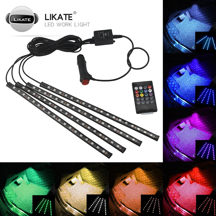 

Car LED RGB Atmosphere Light Voice Control 18led Foot Sole Light Colorful Band Music Rhythm Light Decorative Light Strip Light