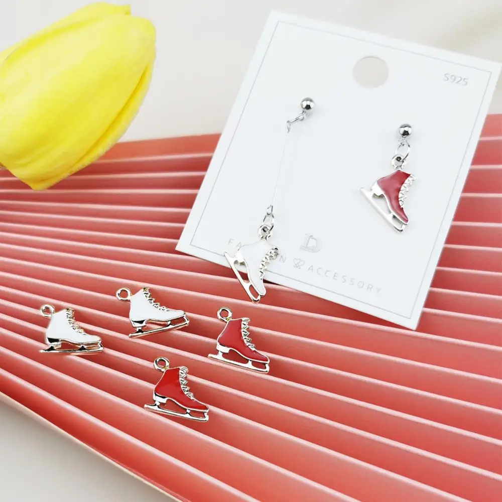 20Pcs Skates Enamel Charms Pendant White K Tone Metal Drop Oil Shoes Dangles DIY Fashion Jewelry Bracelet Floating Xmas Decor