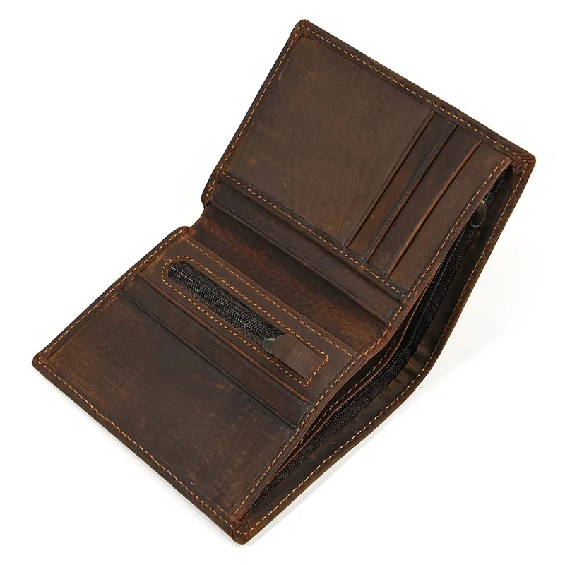 Dobry skórzany krótki portfel męski męski mały Crazy Horse skórzana torebka w stylu vintage wąskie portfele hurtownia portfeli Bifold Drop shipping — zdjęcie 5