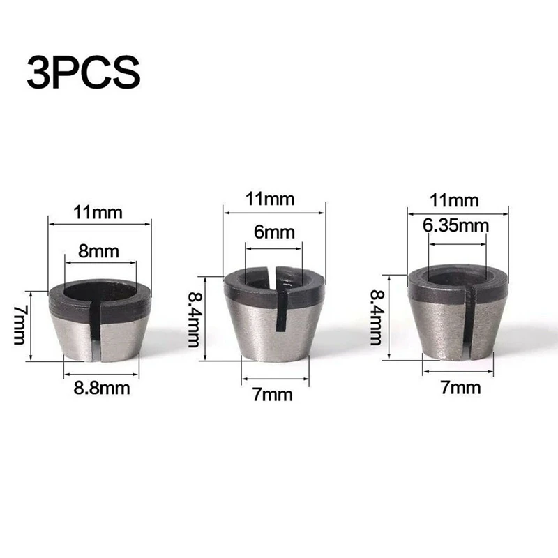 Retail 3Pcs High Precision 6mm 6.35mm 8mm Router Collet Chuck Adapter for Engraving Trimming Machine