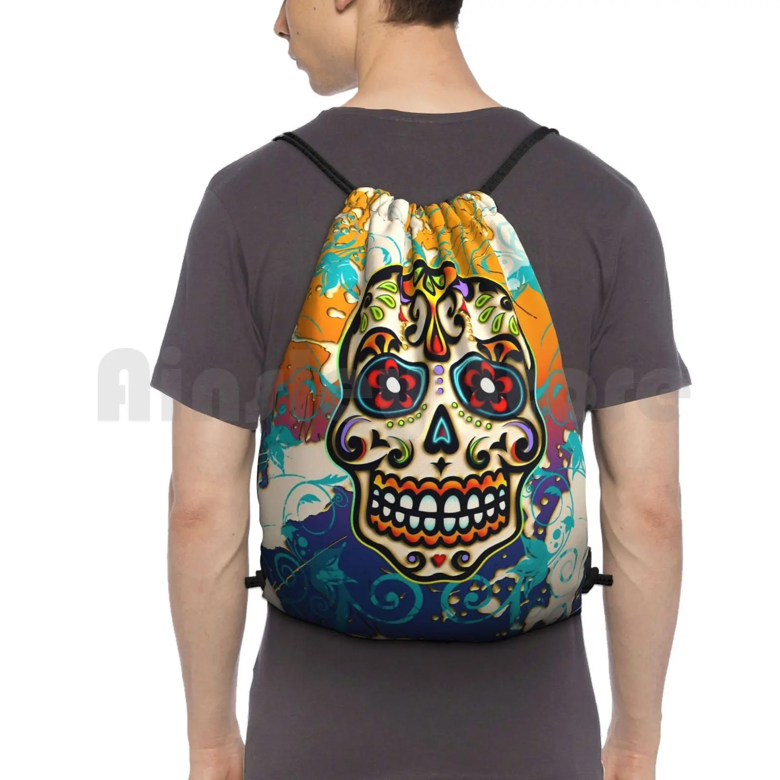 

Mexican Sugar Skull , Dias De Los Muertos , Days Of The Dead Backpack Drawstring Bags Gym Bag Waterproof Mexican Scull