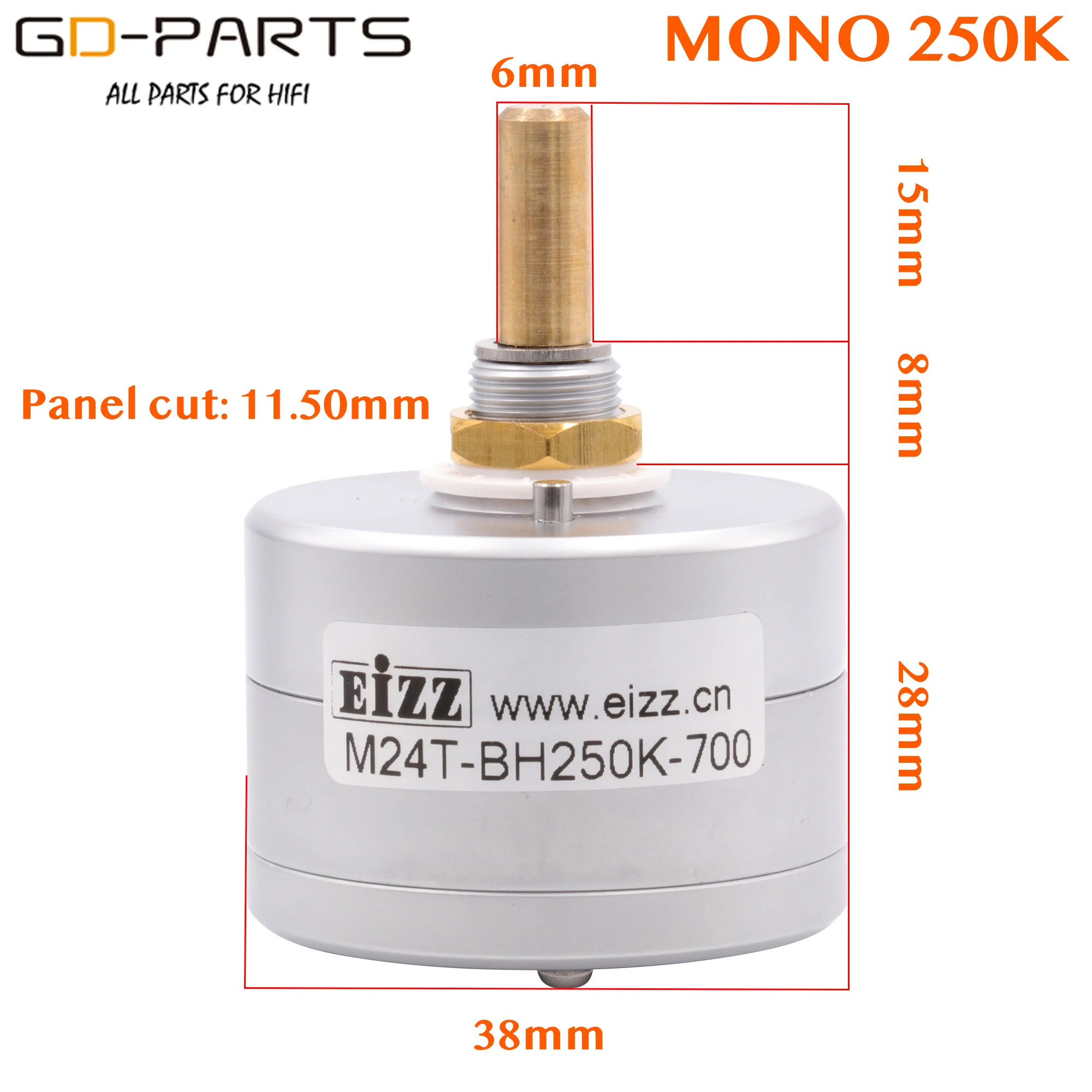 EIZZ-Potenciômetro de Volume Mono, Atenuador Stepped, Tipo Serial, Eixo de Latão 6mm, Hifi DIY, 10K, 25K, 50K, 100K, 250K, 24 Passos, LOG, 1PC