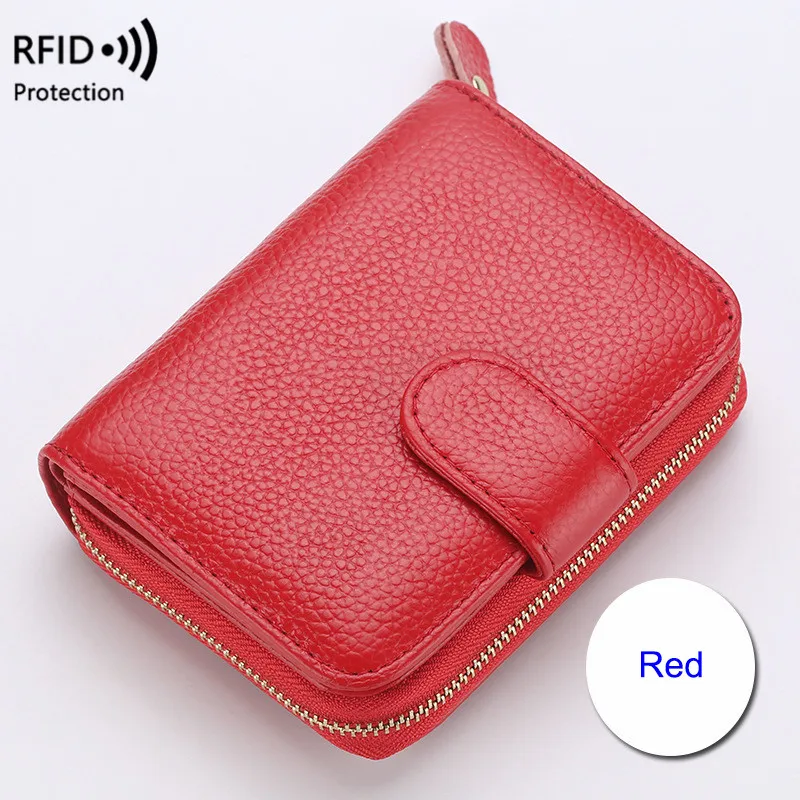 Cowhide Luxury Women Wallet Zipper Bank Card Purses Coin Purse Female Genuine Leather Small Wallet Rfid Protrction Money Bag