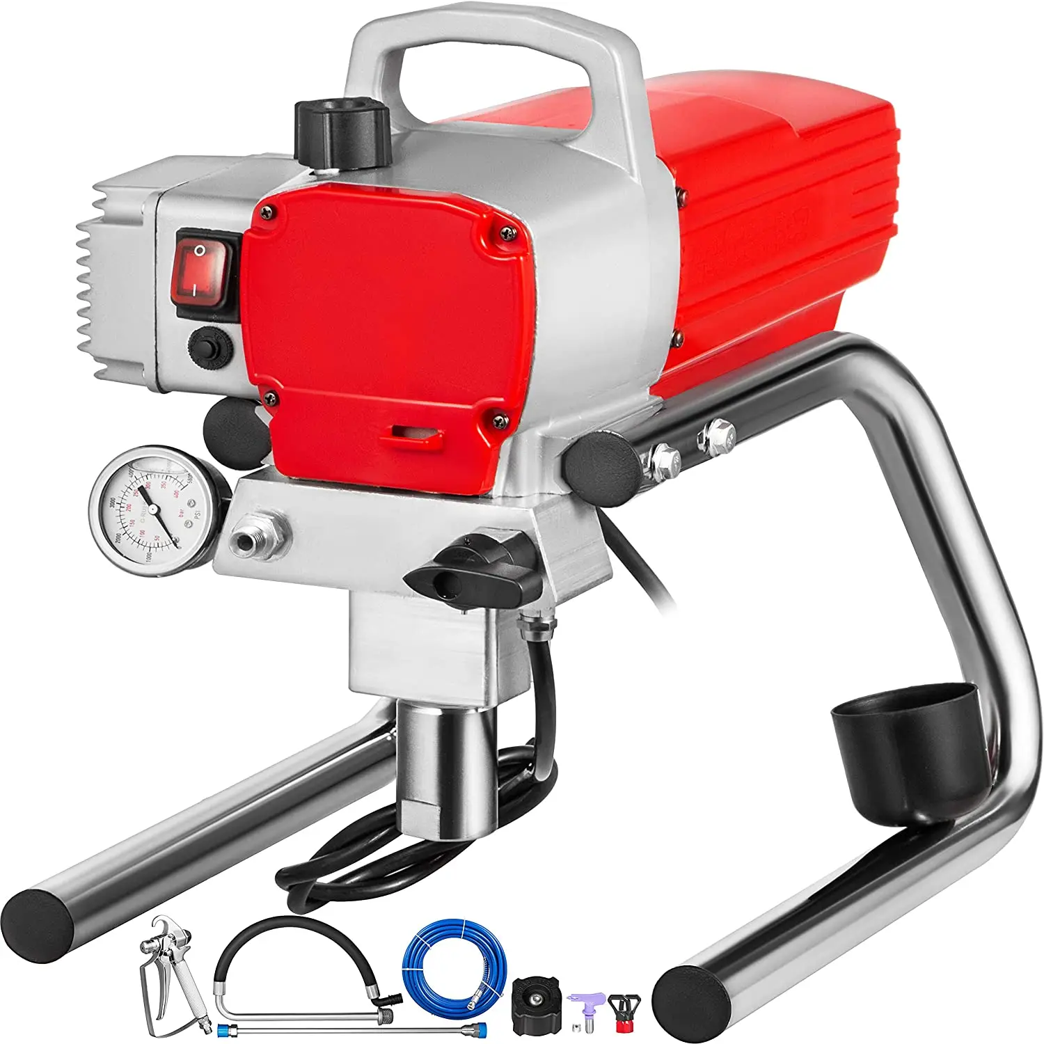 220V High Pressure Airless Spray Paint Gun Sprayer Spraying Machine 1500W Wall with 15m high Pressure Pipe