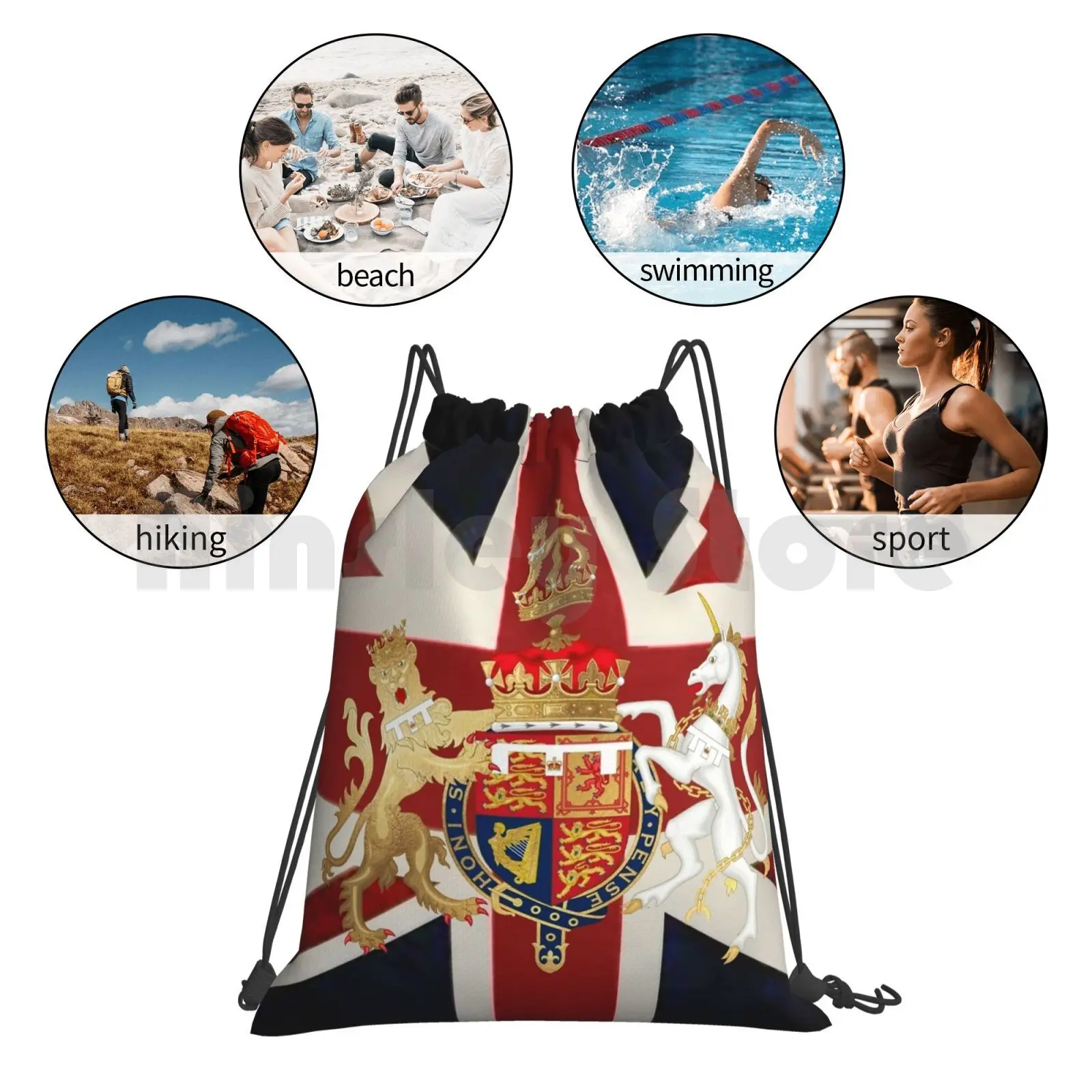 Union Jack mit Windsor Insignia Rucksack Kordel zug Taschen Sporttasche wasserdichte Union Jack mit Windsor Insignia