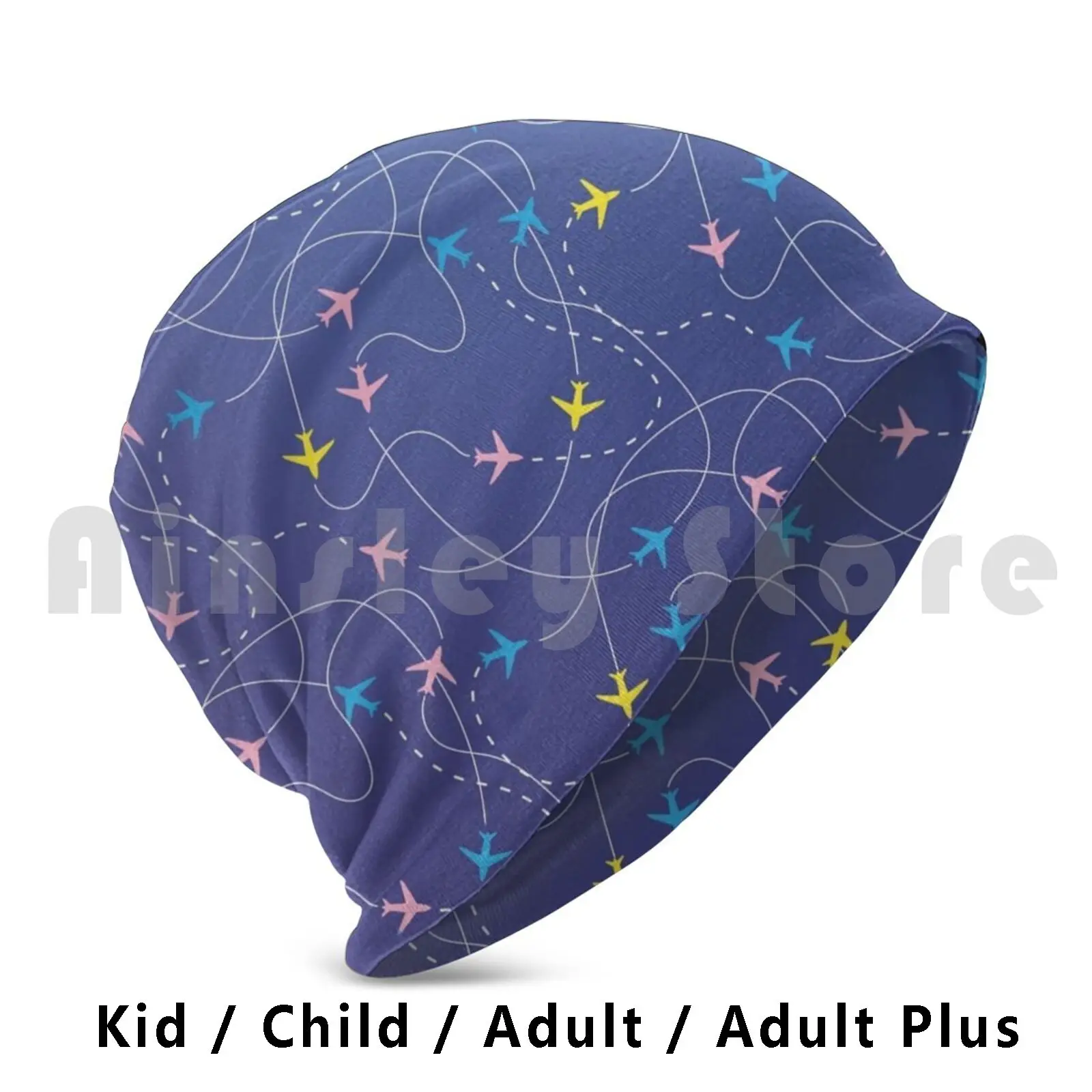 

Busy Airspace-Pastel & Purple Beanies Knit Hat Airplane Route Maps Aviation Modern Pattern Pastel Purple Yellow