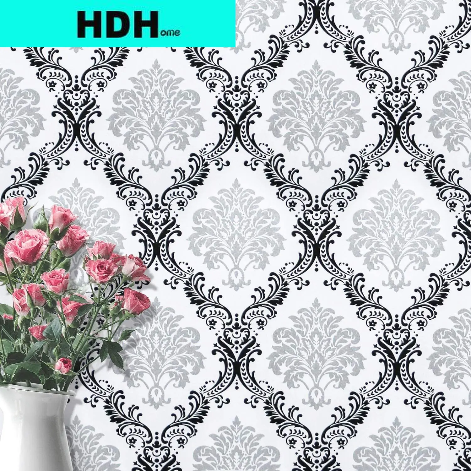 5M White Black Peel and Stick Wallpaper Removable Contact Paper Decorative Damascus Wall Paper Flower Self Adhesive Wallpaper