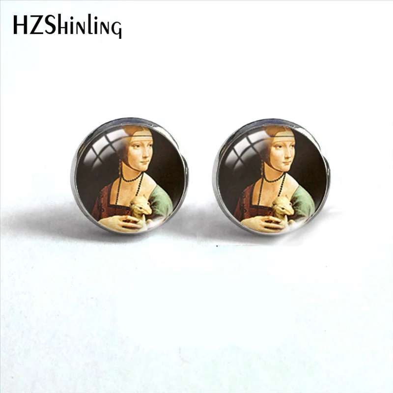 2021 New Leonardo Da Vinci Stud Earring Mona Lisa Painting Round Earrings Handmade Glass Dome Photo Printed Jewelry Gifts