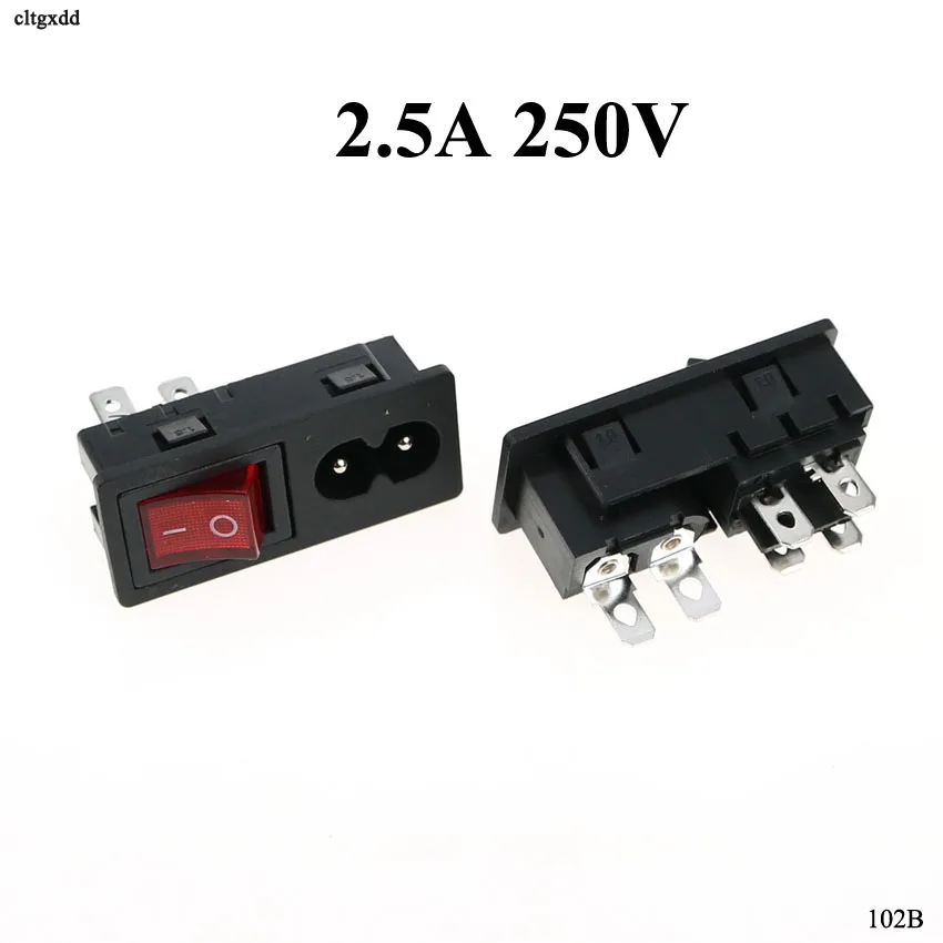 cltgxdd 1pcs AC 2.5A 250V C8 Power Cord Inlet Socket receptacle With ON-OFF Red Light Rocker Switch Chassis AC power outlet