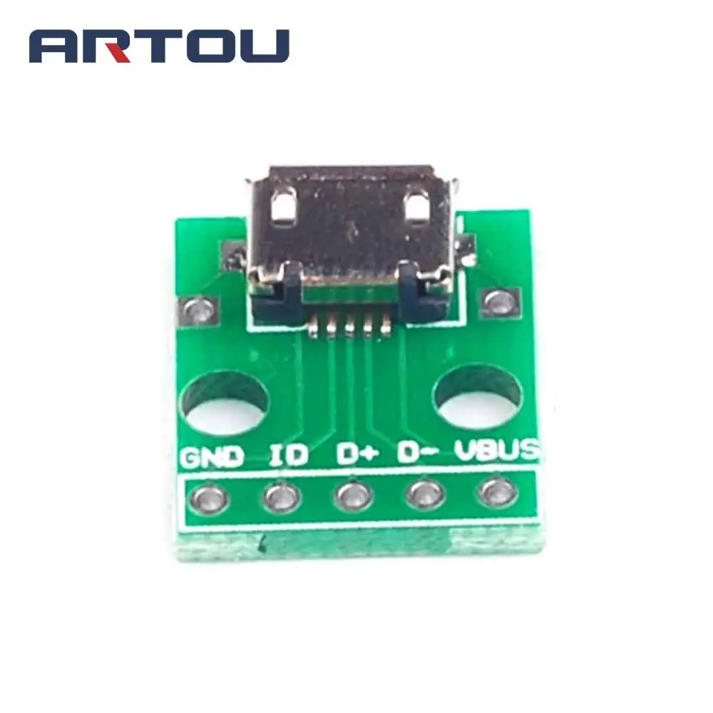 1PCS Micro USB to DIP 2.54mm Adapter Connector Module Board Panel Female 5Pin Pinboard 2.54mm Micro USB PCB Type Parts