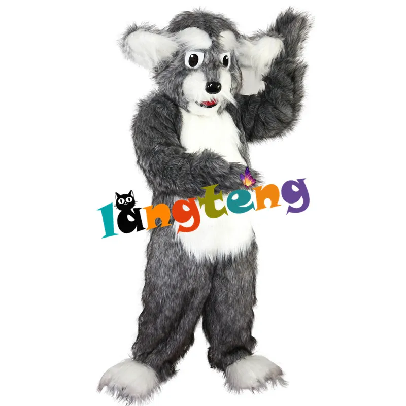 743 Long-haired Grey Dog Mascot Costume Animal Holiday Cosplay Adult Cartoon