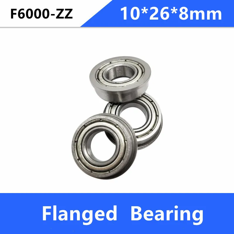 200pcs/lot Flanged bearing F6000ZZ 10x26x8mm miniature flange deep groove ball bearings F6000-ZZ 10*26*8 mm