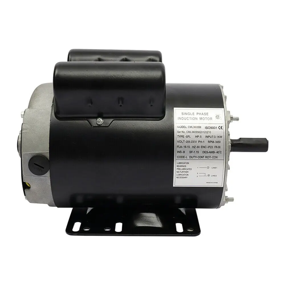 3450 RPM 60 Hz  Electric Motor Single Phase 56 Frame 208-230V 5 HP SPL Air Compressor