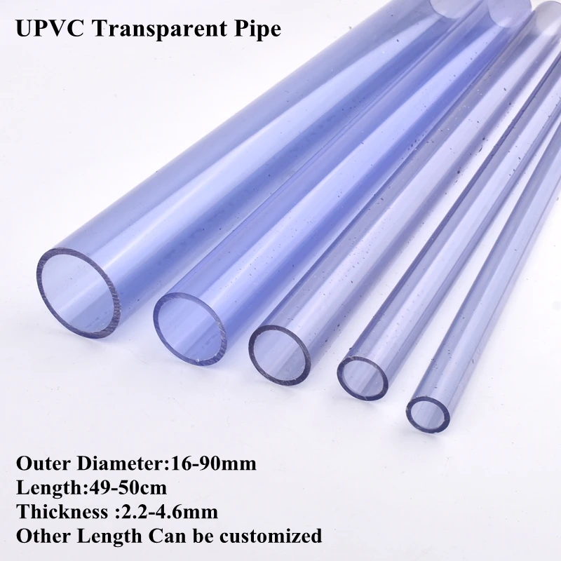 

1~3pcs Transparent O.D16~90mm UPVC Pipe Garden Watering Irrigation Aquarium Fish Tank Water Supply Tube Drainpipe 49~50cm Long