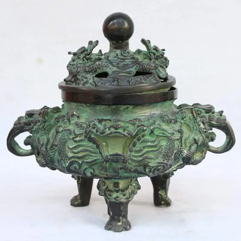 Antique collection Bronze Dragon tripod antiques miscellaneous bronze crafts copper incense burner ornaments bronze Baishou