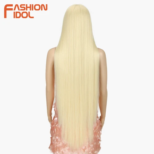 Imagen 2 del producto Pelucas delanteras de encaje sintético de pelo largo liso de 38 pulgadas para mujer, pelo de alta temperatura, pelucas de Cosplay rojas ombré 613, pelo sintético