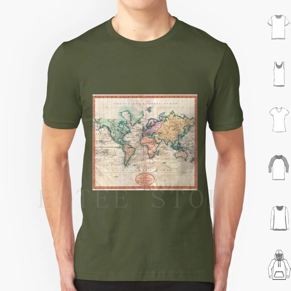 Vintage World Map 1801 T Shirt Cotton Men DIY Print Womens Girls Hippie Boho Bohemian Cool Cute Map World Vintage Marble Mens