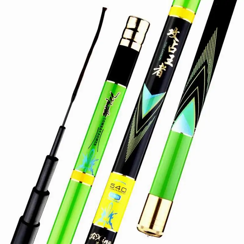 ZZ224 Green ATTACKER Large Fish Telescopic Fishing Rod 5000G Load Superhard Carbon Fiber 5.4m 6.3m 7.2m 8.1m and 9M with 2 Tips