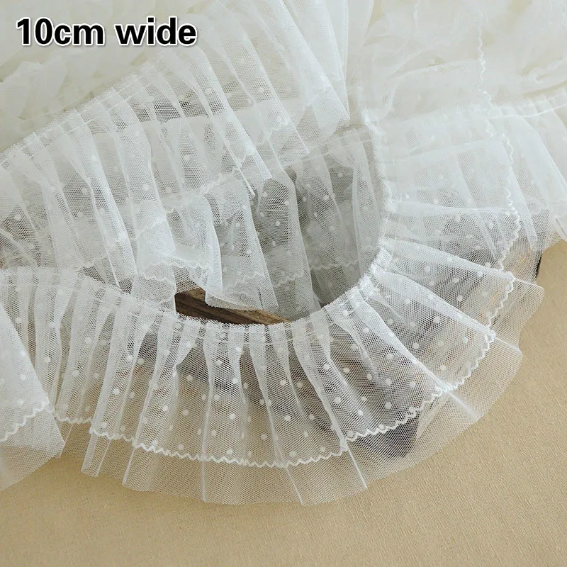 Creative Double-layer Mesh Pleated Polka Dot Tulle Lace DIY Doll Dress Skirt Neckline Cuff Lengthened Pet Bib Sewing Decoration