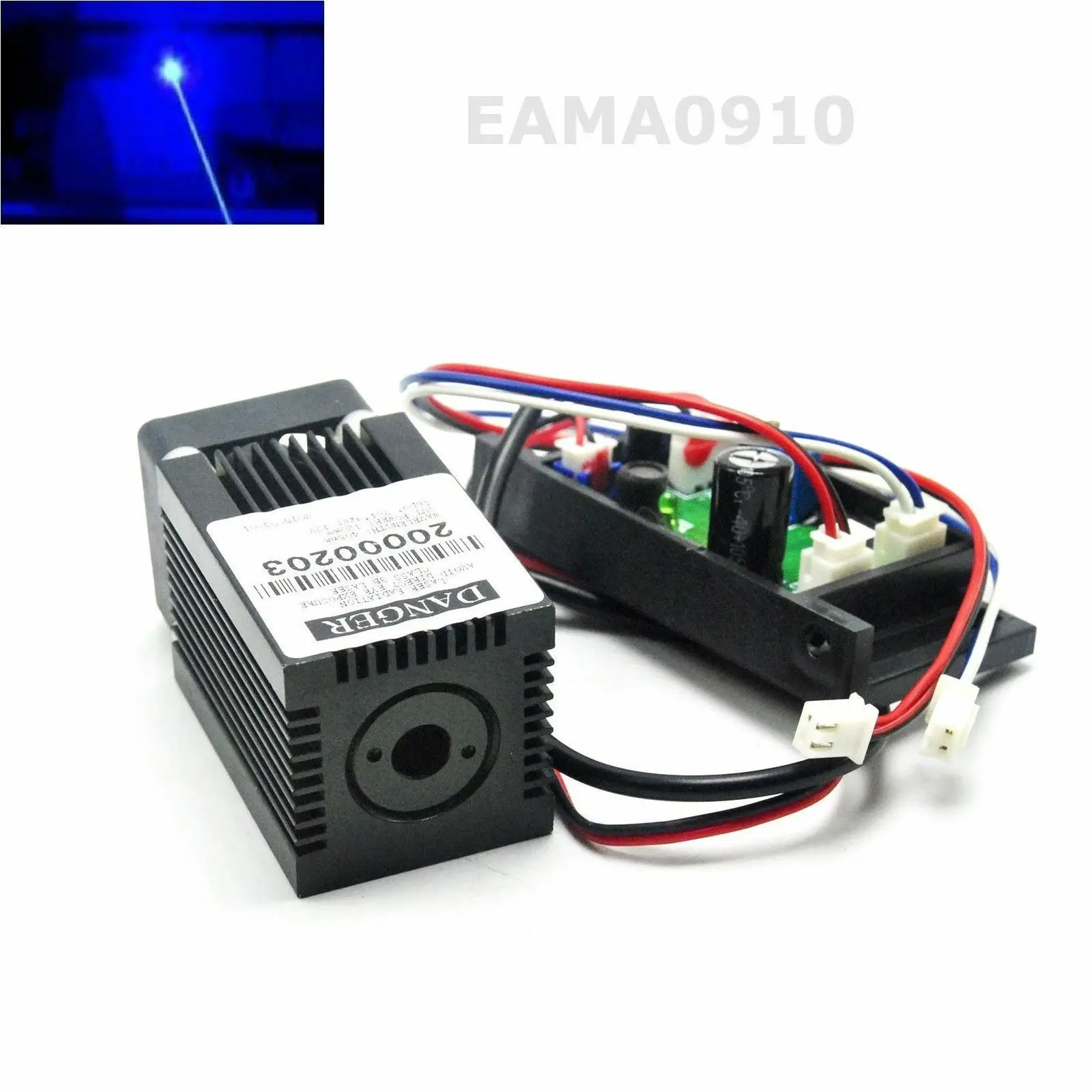 Módulo de diodo láser de punto azul de 445 nm 450 nm 300 mW 12 V con TTL + salida de controlador + ventilador