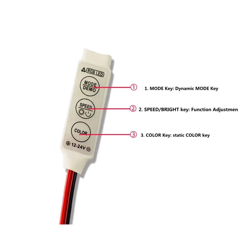 DC 12V-24V 12A 3Keys LED Rgb Mini Driver  Controller Dimmer For Rgb 5050/3528/2835/5730/5630/3014 SMD LED Room Strip Lights