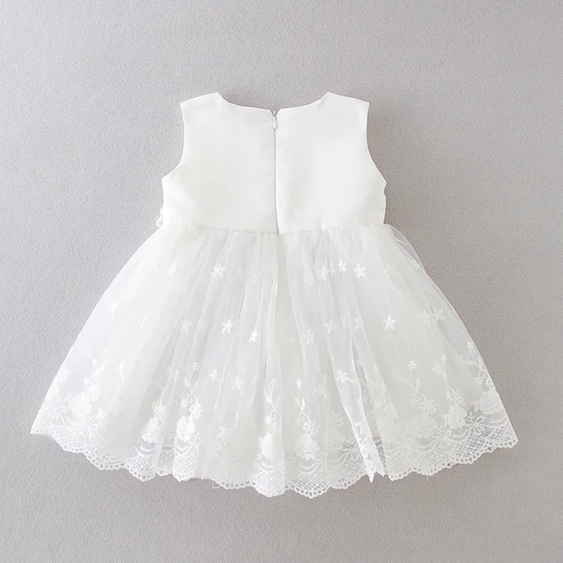 HETISO White Baby Dresses with Hat Lace Flower 1 Year old Birthday Christening Dress Princess Toddler Girl Clothes roupa de bebe