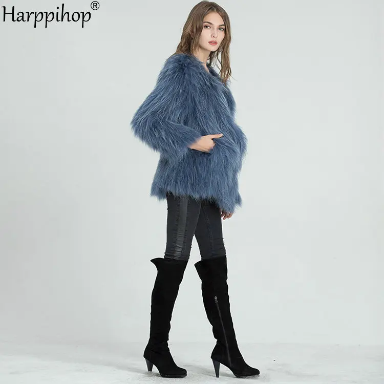 2019 autumn and winter new braid hair raccoon fur coat female long section fur coat young fashion 75cm long