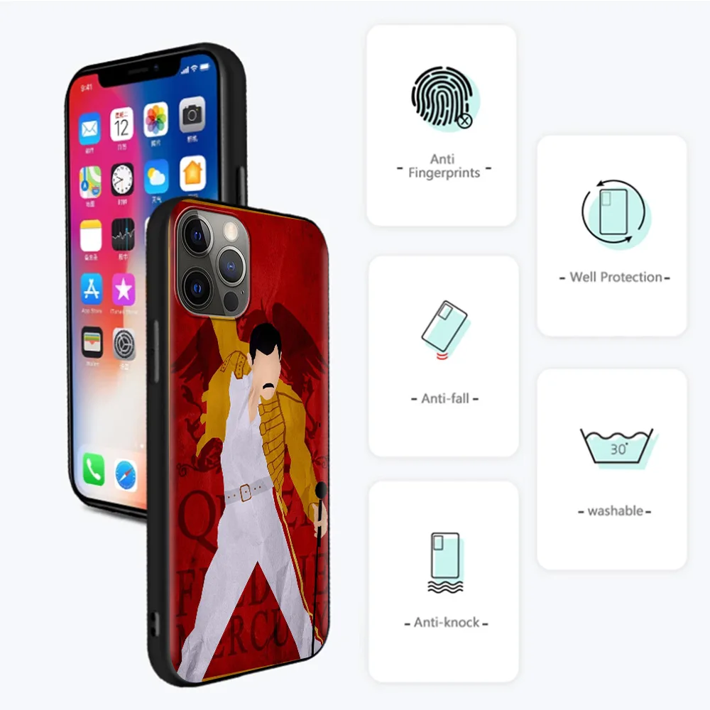 Cellphone Cover For iPhone 15 14 12 Mini 11 Pro X XS Max XR 8 7 Plus Black TPU Fundas Silicone Capa Queen Freddie Mercury