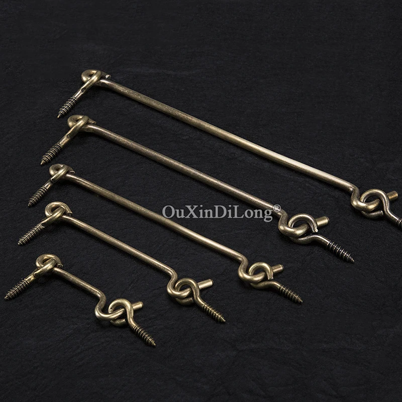 10PCS 20CM-40CM Vintage Lengthen Brass Cabin Hook And Eye Latch Lock Shed Gate Door Catch Silent Holder Wind Bracing GF762-1