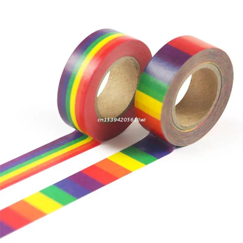 1PC Rainbow Washi เทปโรงเรียนเครื่องเขียนเทปสำนักงานเครื่องเขียน15มม.Dropship