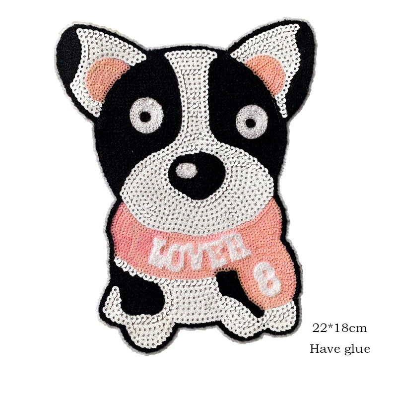 Sequins patches Cartoon Animal Dog Embroidery Patch Applique Decorative Badges Patches Decorative Badges Patches For Clothing