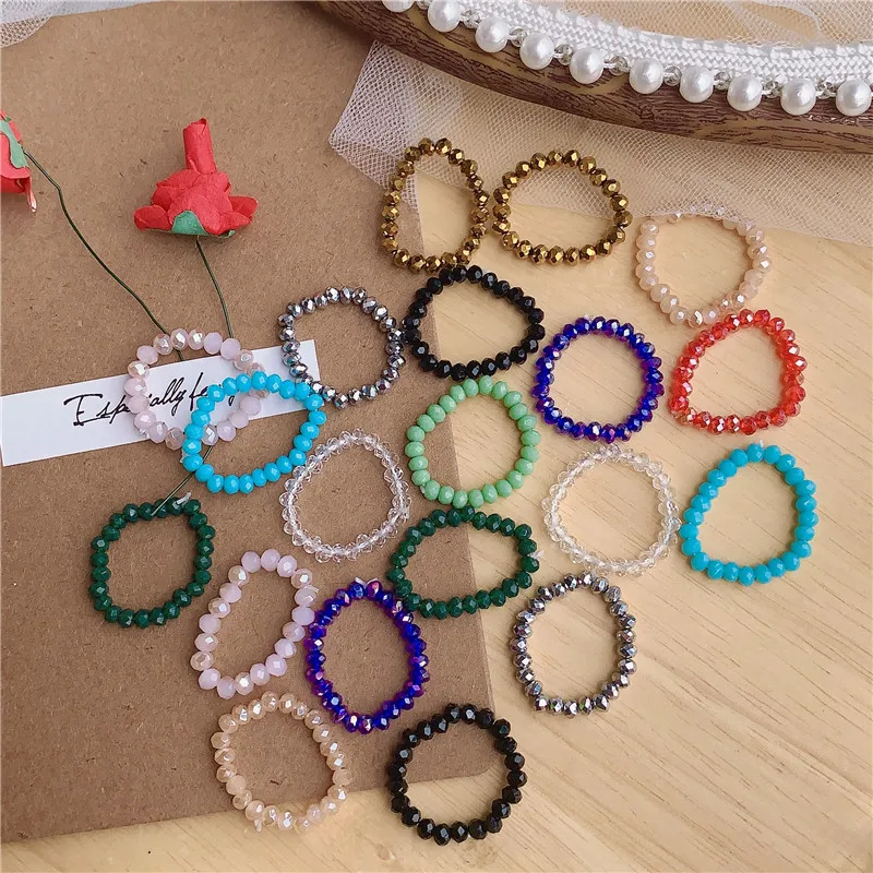 2021 Wholesale Japan and South Korea Light Luxury Fashion Crystal Beaded Ring Women Personality Elastic Ins Jewelry