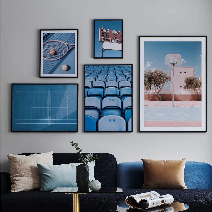 Blue Seats Home Decor Tennis Court Canvas Prints and Poster Basketball Art Painting Pictures Wall Decoration For Living Room