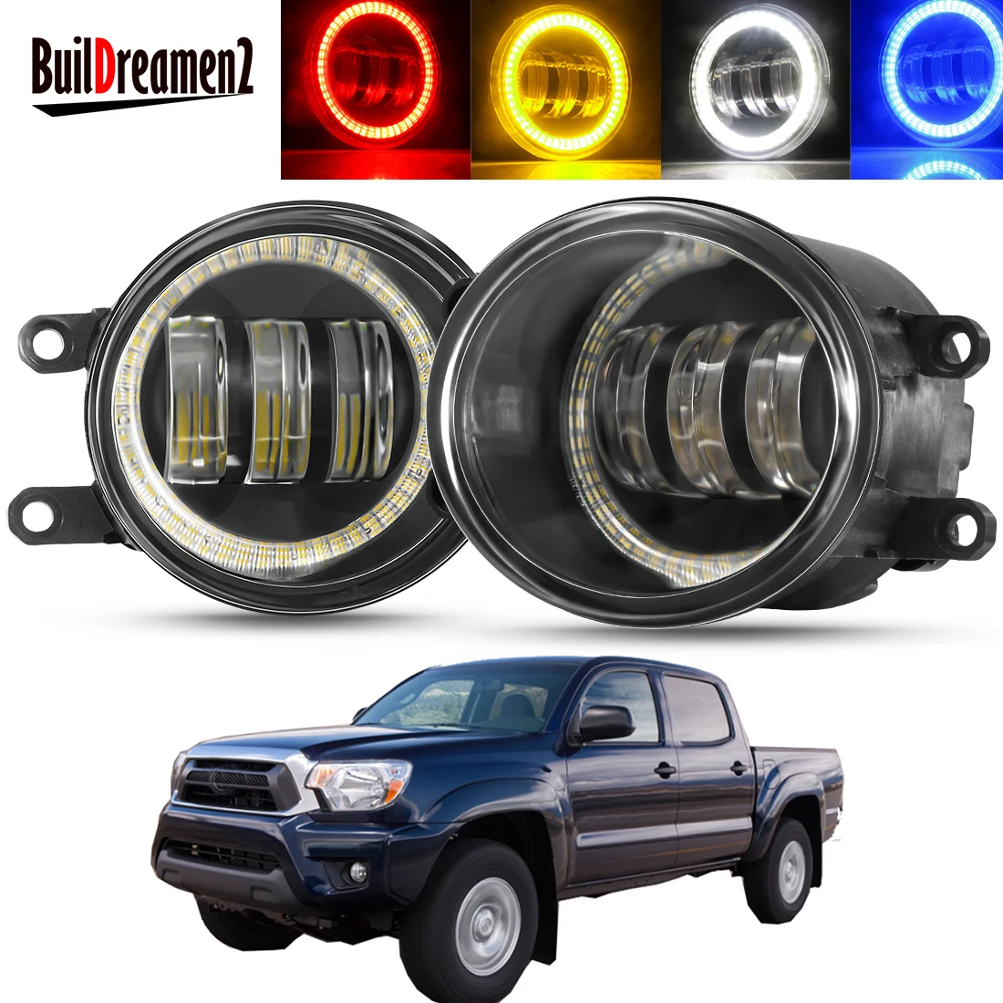 2 X Car Left + Right Angel Eye Fog Light Assembly LED Lens Fog Daytime Running Lamp DRL 30W H11 12V For Toyota Tacoma 2012-2016