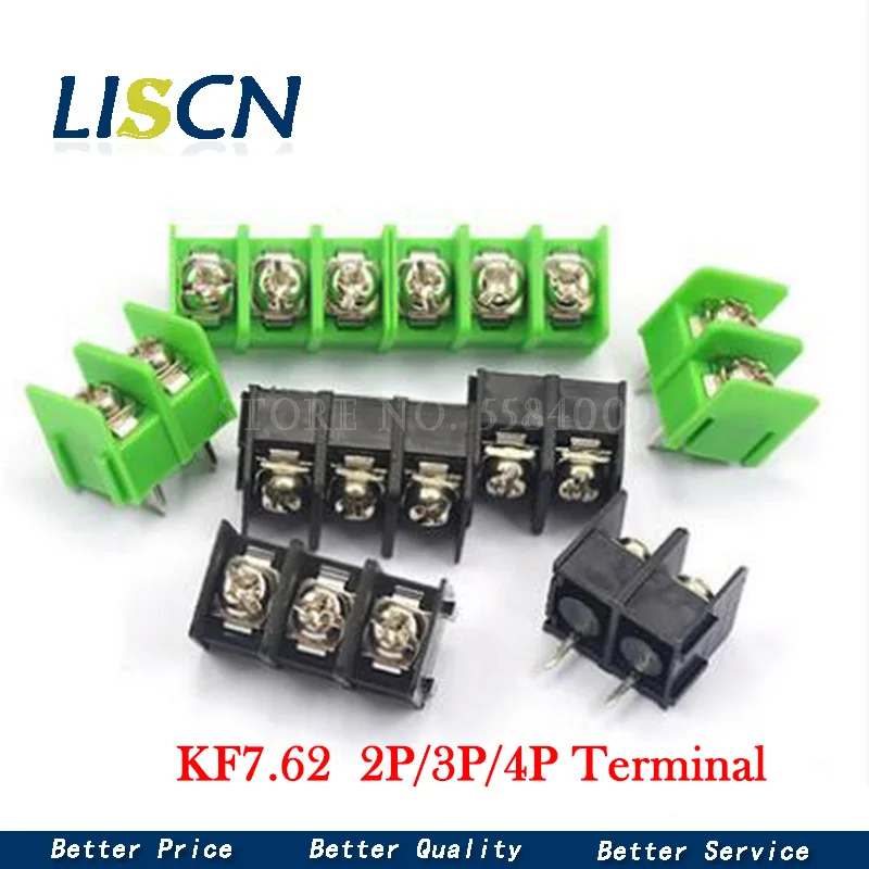 10PCS/lot 7.62 mm KF7.62 - 2P 3P 4P MG 762 - 2 3 4 Pin Can be spliced Screw Terminal Block Connector Black Green 7.62mm Pitch