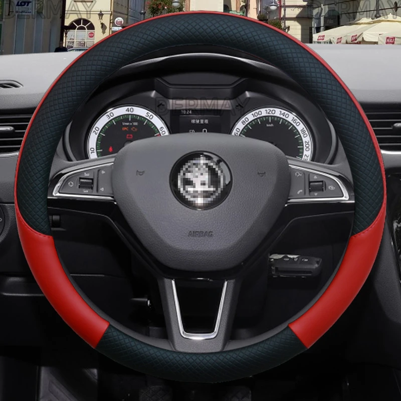 100% DERMAY Brand Leather Car Steering Wheel Cover for Skoda fabia 1 2 octavia 1 2 3 A3 A5 yeti roomster superb Auto Accessories