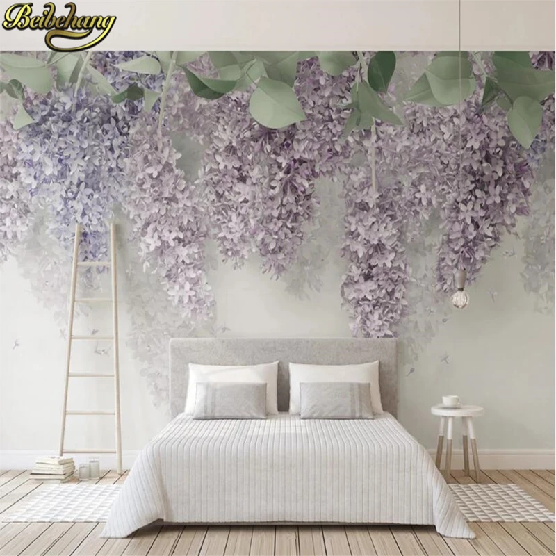 beibehang custom photo mural wallpaper roll Wisteria flower butterfly Wall Painting Living Room TV Sofa Bedroom Wedding House 3D