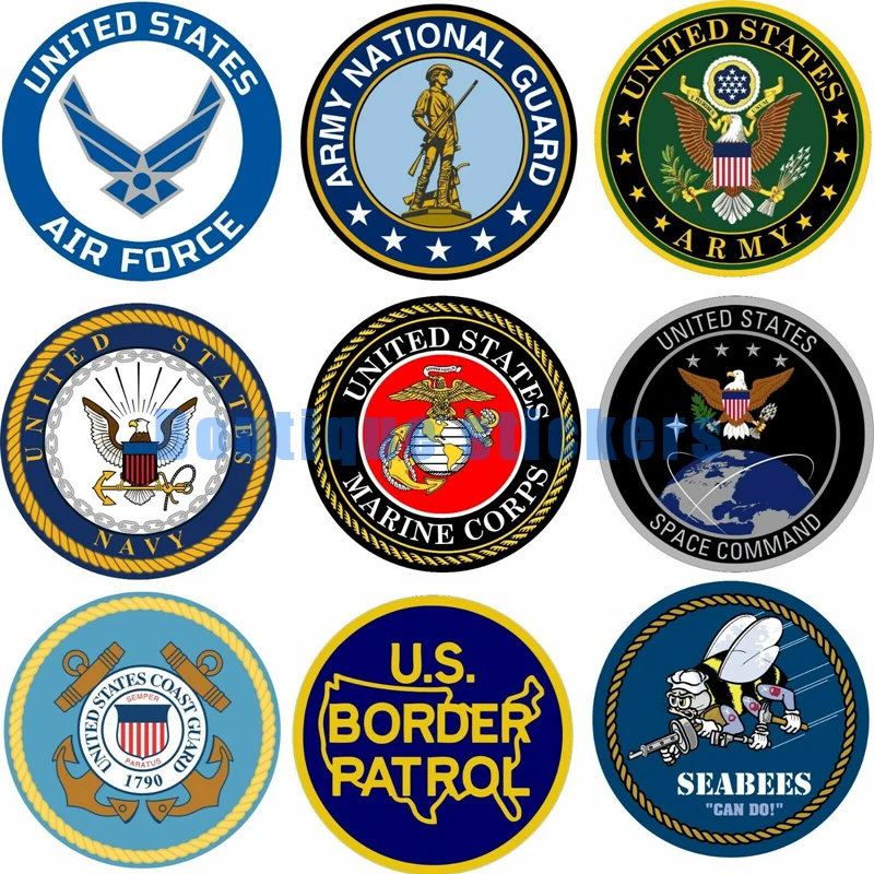 

9 Piece Set of U.S. Military Logo Sticker Car Window PVC Decals Vinyl Sticker for Racing Motorcycle Car Helmet Laptop