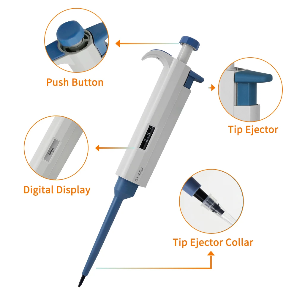 ONILAB Laboratory Pipette Plastic With Pipette Tips Single Channel Digital Adjustable Micropipette Lab Equipment