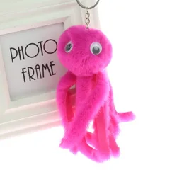 Plush Fur Pompom Octopus Keychain Fluffy Pom Pom Fur Ball Key Chain Women Car Bag Trinket Female Jewelry Party Gift