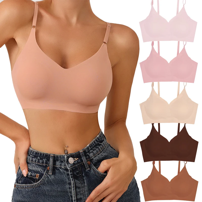 Hot Selling Summer Laser Cut Seamless Wireless Push Up Bra Basic Crop Top Por Mayor Padded Women Brassier Ice Silk Seamless Bra