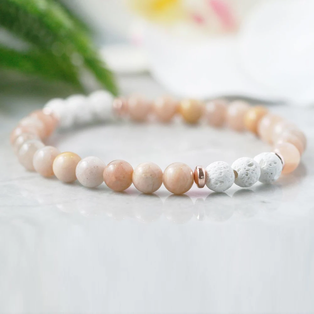 MG1056 Natural 6 mm Sunstone Diffuser Bracelet Aromatherapy Bracelet Essential Oil Jewelry Peach Gemstone Protection Bracelet