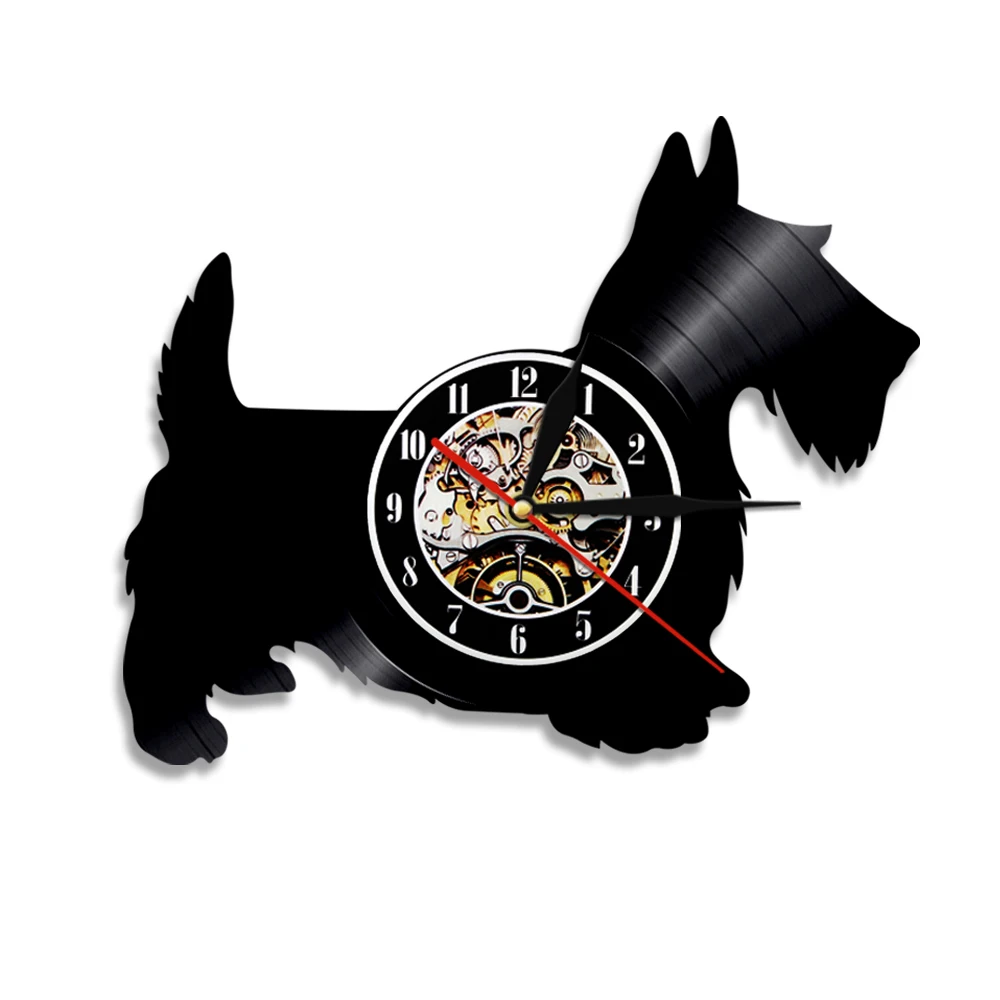 Scottie Dog Wall Clock Scottish Terrier Breed Vinyl Record Hanging Watch Animal Pug Puppy Pet Home Decoration Dog Lover Gift