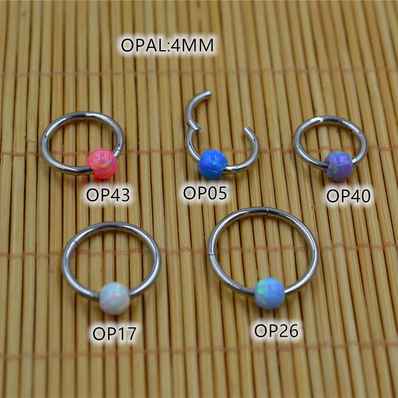 10pcs 20G 18G 16G 316L Surgical Steel Opal Seamless Hinged Segment Nose Clicker Hoop Septum Ear Rook Helix Cartilage Ring