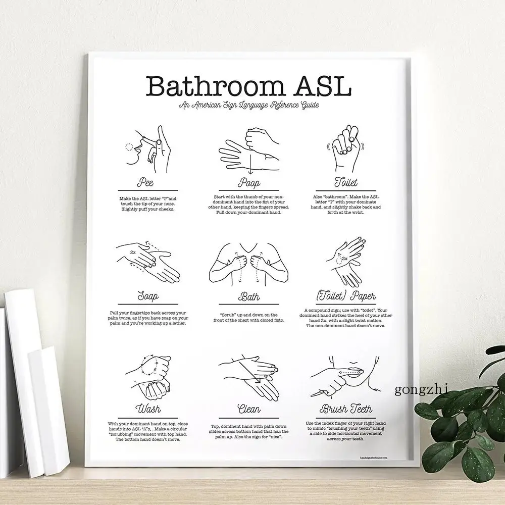 Washing Hand An American Sign Language Reference Guide Poster Canvas Painting Prints Toilet Wall Art Picture Bathroom Home Decor